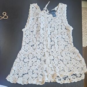 Cynthia Rowley Beige Crochet Peplum Top